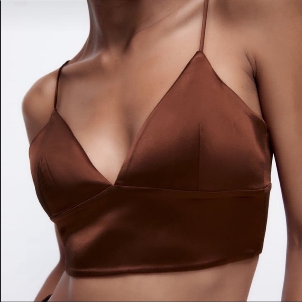 Zara Satin Effect Brown Crop Top